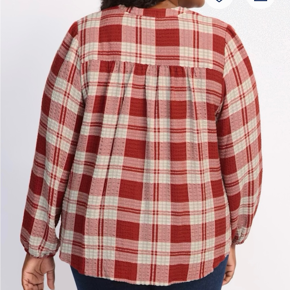 Plaid Split Neck Top - Picture 4 of 11